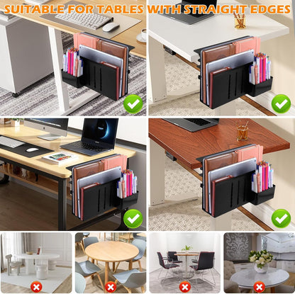 Desk Side Storage, Under Desk Laptop Mount, Table Side Hanging File Organizer, No Drill Clamp On Cable Management Tray, Laptop Holder with Magnetic Pen Holder for Office and Home(Black)