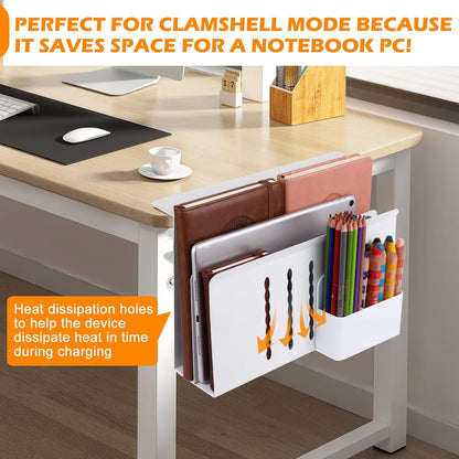Desk Side Storage, Under Desk Laptop Mount, Table Side Hanging File Organizer, No Drill Clamp On Cable Management Tray, Laptop Holder with Magnetic Pen Holder for Office and Home(Black)