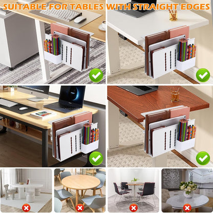 Desk Side Storage, Under Desk Laptop Mount, Table Side Hanging File Organizer, No Drill Clamp On Cable Management Tray, Laptop Holder with Magnetic Pen Holder for Office and Home(Black)