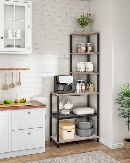 6-Tier Corner Shelf, Industrial Corner Bookshelf with Desk Top, Diamond-Shaped Storage Shelves, Display Stand for Small Spaces, Living Room, Home Office, Foyer, Rustic Brown and Black TCJ70BF