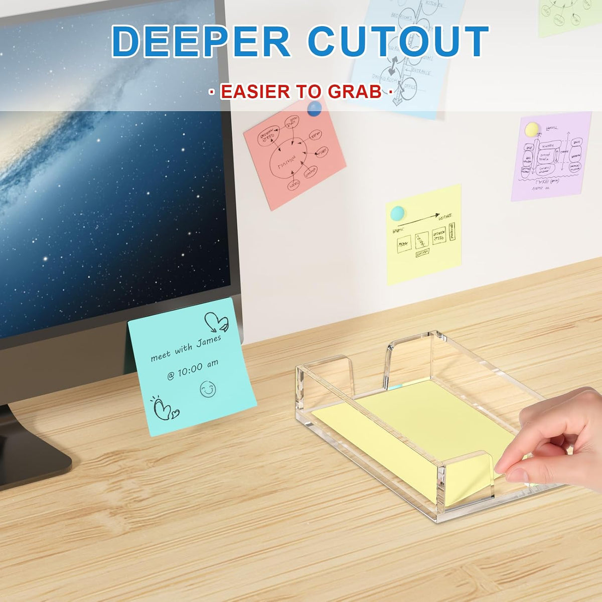 Acrylic Notepad Holder Dispenser - 4x6 in Sticky Note Memo Holder Self-Stick Note Pad Organizer (W/O Pads) Office Desk Accessories School Supplies, Crystal Clear