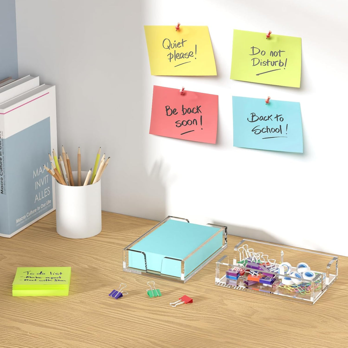 Acrylic Notepad Holder Dispenser - 4x6 in Sticky Note Memo Holder Self-Stick Note Pad Organizer (W/O Pads) Office Desk Accessories School Supplies, Crystal Clear