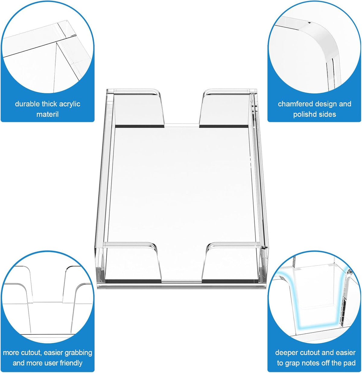Acrylic Notepad Holder Dispenser - 4x6 in Sticky Note Memo Holder Self-Stick Note Pad Organizer (W/O Pads) Office Desk Accessories School Supplies, Crystal Clear