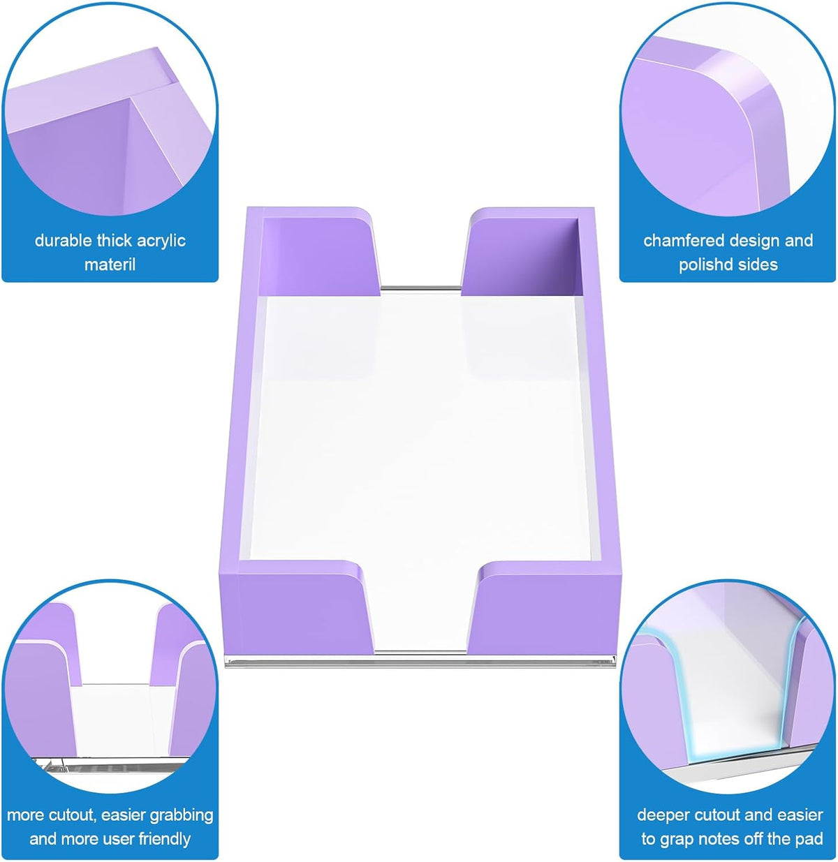 Acrylic Notepad Holder Dispenser - 4x6 in Sticky Note Memo Holder Self-Stick Note Pad Organizer (W/O Pads) Office Desk Accessories School Supplies, Crystal Clear