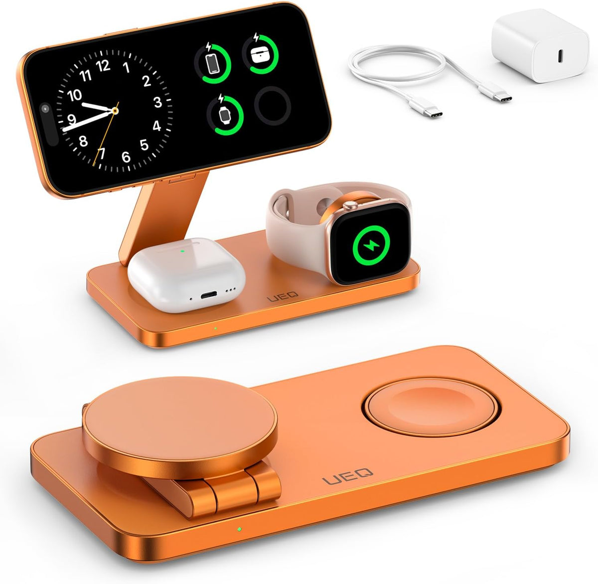 Foldable 3 in 1 Wireless Charging Station for Apple Magsafe Charger Stand,Fast Magnetic Wireless Charger Station for iPhone 17 Air 16 15 14 13 12 Series,Airpods Pro,Apple Watch Ultra (Pure Black)
