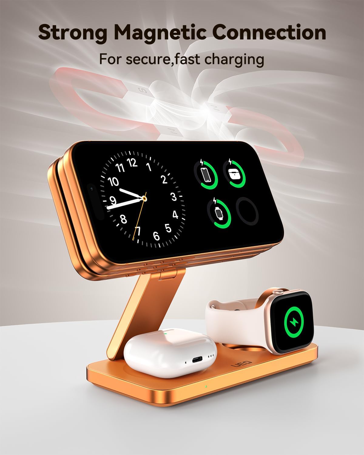 Foldable 3 in 1 Wireless Charging Station for Apple Magsafe Charger Stand,Fast Magnetic Wireless Charger Station for iPhone 17 Air 16 15 14 13 12 Series,Airpods Pro,Apple Watch Ultra (Pure Black)