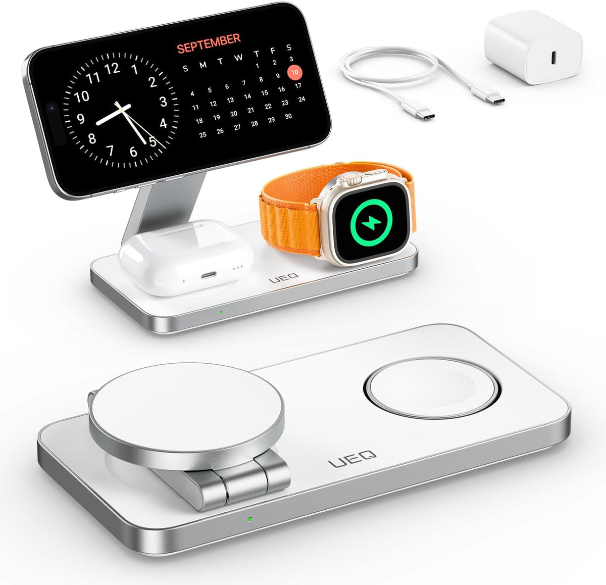 Foldable 3 in 1 Wireless Charging Station for Apple Magsafe Charger Stand,Fast Magnetic Wireless Charger Station for iPhone 17 Air 16 15 14 13 12 Series,Airpods Pro,Apple Watch Ultra (Pure Black)