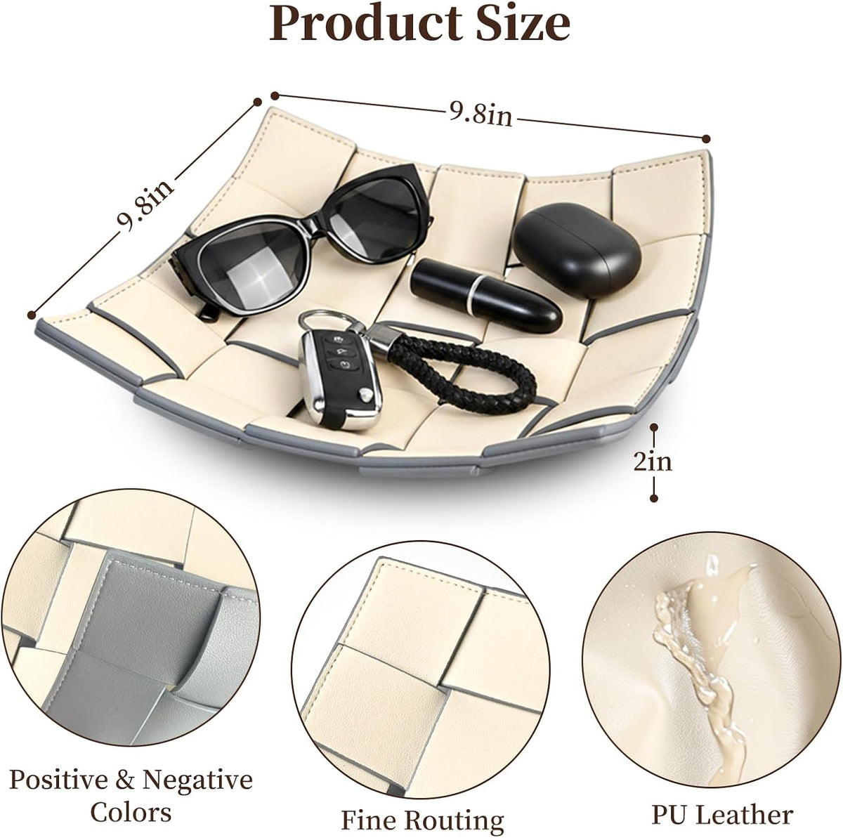 Valet Tray PU Leather Key Holder Bowl for Men Entryway Table Nightstand Desk Tray for Wallet, Keys Men's Gift - Brown & Black, 9.8" L x 9.8" W x 2" H