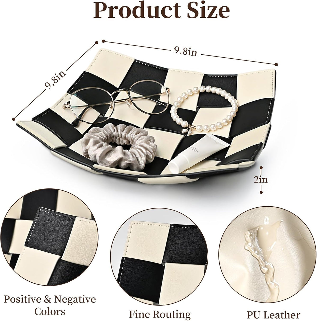 Valet Tray PU Leather Key Holder Bowl for Men Entryway Table Nightstand Desk Tray for Wallet, Keys Men's Gift - Brown & Black, 9.8" L x 9.8" W x 2" H