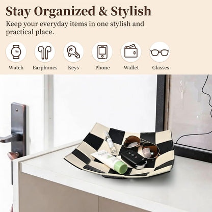 Valet Tray PU Leather Key Holder Bowl for Men Entryway Table Nightstand Desk Tray for Wallet, Keys Men's Gift - Brown & Black, 9.8" L x 9.8" W x 2" H
