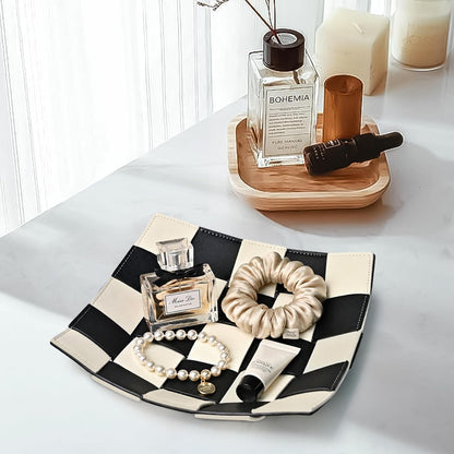 Valet Tray PU Leather Key Holder Bowl for Men Entryway Table Nightstand Desk Tray for Wallet, Keys Men's Gift - Brown & Black, 9.8" L x 9.8" W x 2" H