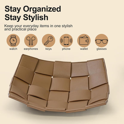 Valet Tray PU Leather Key Holder Bowl for Men Entryway Table Nightstand Desk Tray for Wallet, Keys Men's Gift - Brown & Black, 9.8" L x 9.8" W x 2" H