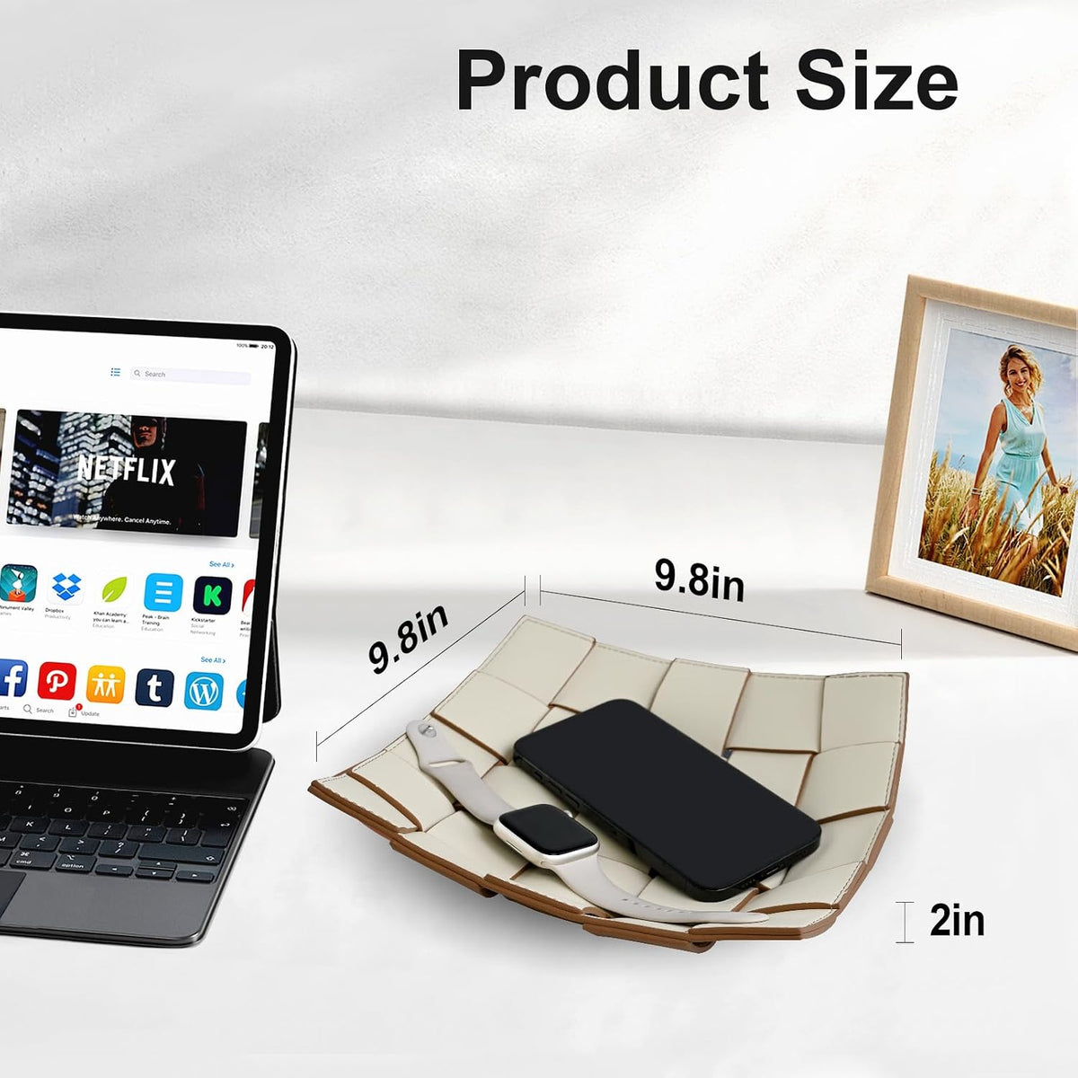 Valet Tray PU Leather Key Holder Bowl for Men Entryway Table Nightstand Desk Tray for Wallet, Keys Men's Gift - Brown & Black, 9.8" L x 9.8" W x 2" H