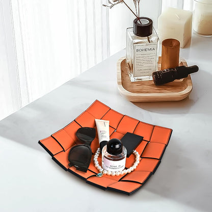 Valet Tray PU Leather Key Holder Bowl for Men Entryway Table Nightstand Desk Tray for Wallet, Keys Men's Gift - Brown & Black, 9.8" L x 9.8" W x 2" H