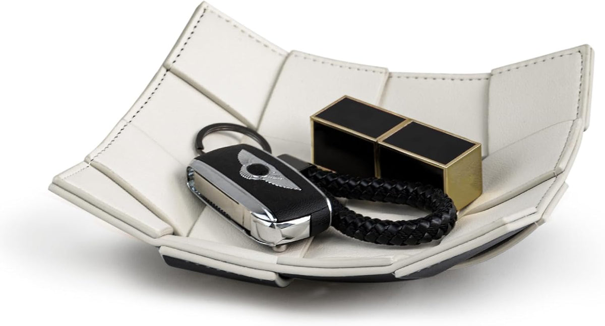 Valet Tray PU Leather Key Holder Bowl for Men Entryway Table Nightstand Desk Tray for Wallet, Keys Men's Gift - Brown & Black, 9.8" L x 9.8" W x 2" H