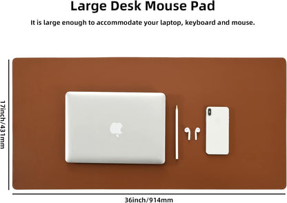 Desk Pad Blotter, 36x17 in Large PU Leather Mouse Pad,Waterproof Non-Slip Writing Desktop Protector Mat,Office Desk Accessory,Brown