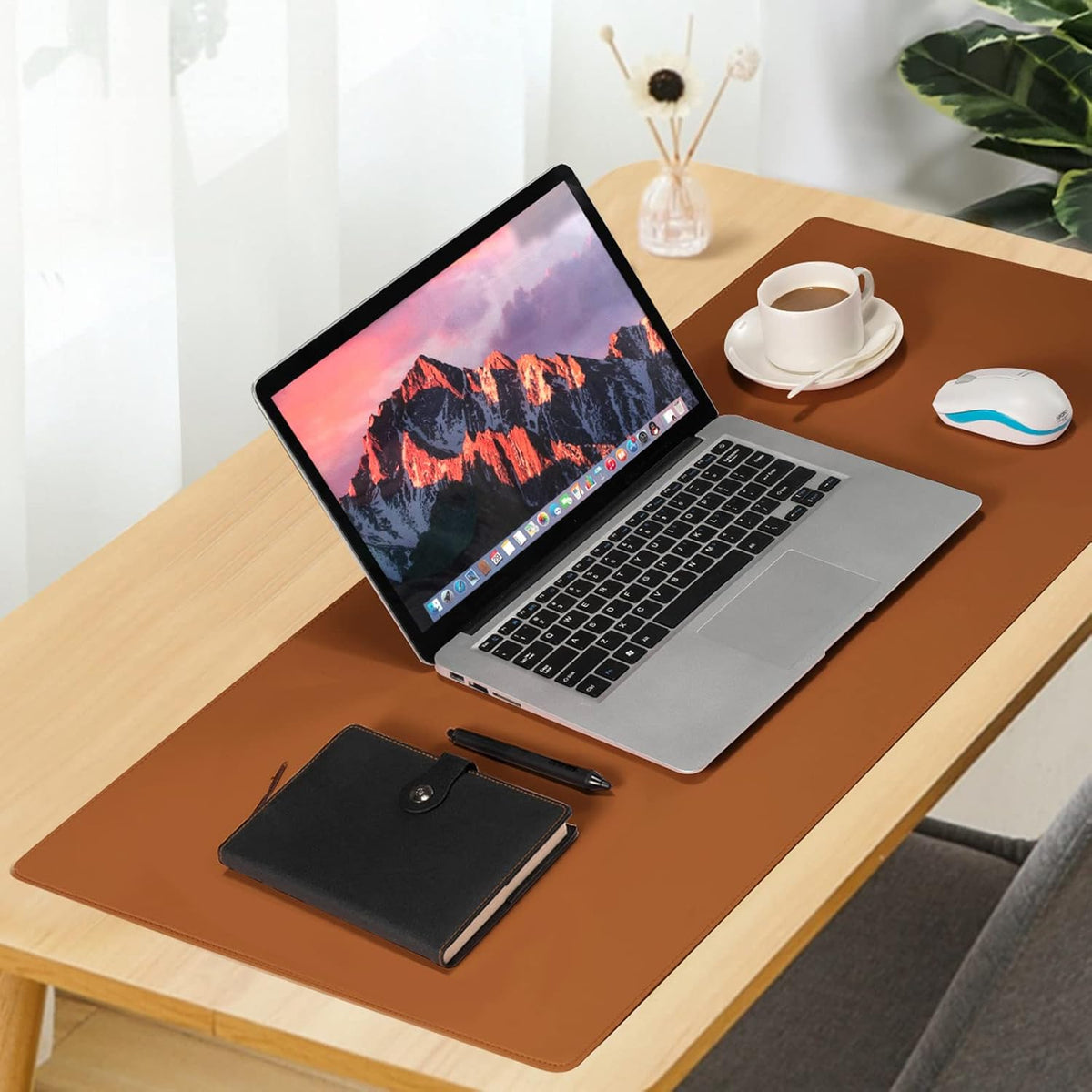 Desk Pad Blotter, 36x17 in Large PU Leather Mouse Pad,Waterproof Non-Slip Writing Desktop Protector Mat,Office Desk Accessory,Brown