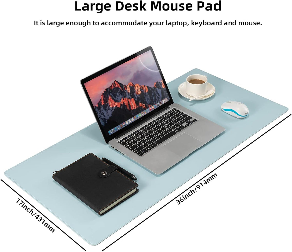 Desk Pad Blotter, 36x17 in Large PU Leather Mouse Pad,Waterproof Non-Slip Writing Desktop Protector Mat,Office Desk Accessory,Brown