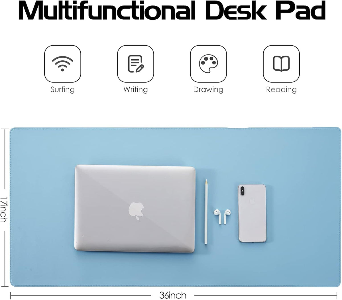 Desk Pad Blotter, 36x17 in Large PU Leather Mouse Pad,Waterproof Non-Slip Writing Desktop Protector Mat,Office Desk Accessory,Brown