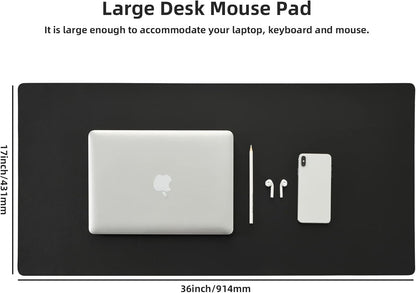 Desk Pad Blotter, 36x17 in Large PU Leather Mouse Pad,Waterproof Non-Slip Writing Desktop Protector Mat,Office Desk Accessory,Brown