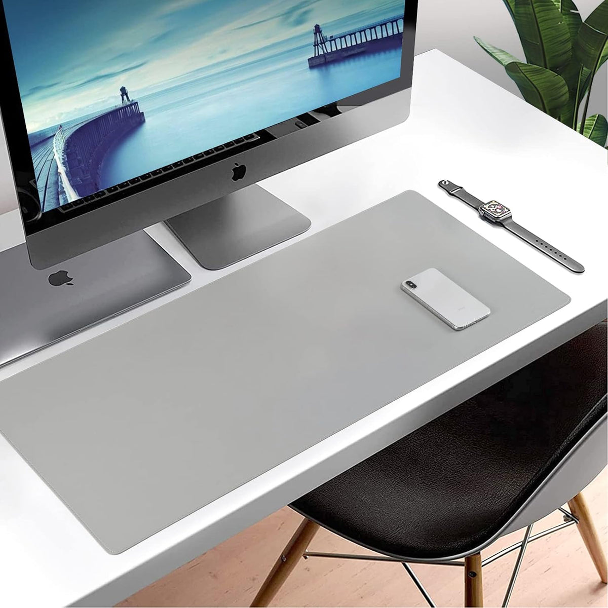 Desk Pad Blotter, 36x17 in Large PU Leather Mouse Pad,Waterproof Non-Slip Writing Desktop Protector Mat,Office Desk Accessory,Brown