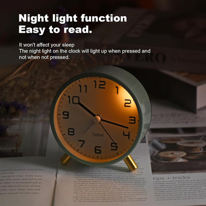 Analog Alarm Clocks,Retro Metal Desk Silent Non Ticking Small Clock with Night Light,Battery Operated,Simple Design,for Bedrooms, Bedside,Office,Home Décor (Green)