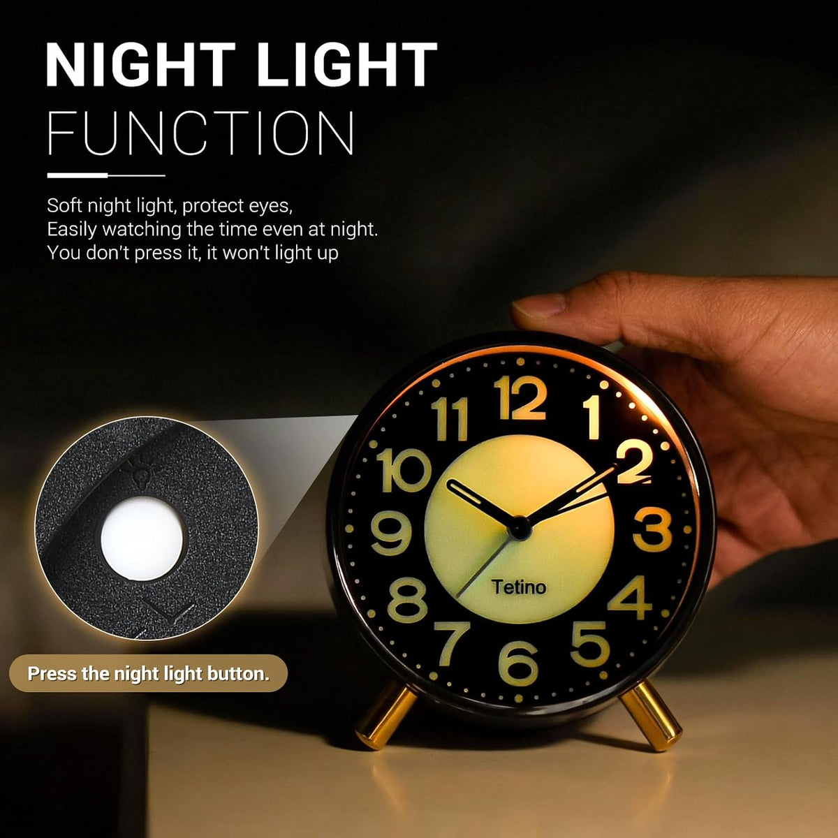 Analog Alarm Clocks,Retro Metal Desk Silent Non Ticking Small Clock with Night Light,Battery Operated,Simple Design,for Bedrooms, Bedside,Office,Home Décor (Green)