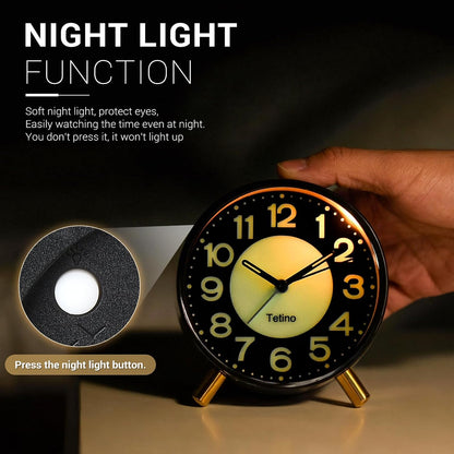 Analog Alarm Clocks,Retro Metal Desk Silent Non Ticking Small Clock with Night Light,Battery Operated,Simple Design,for Bedrooms, Bedside,Office,Home Décor (Green)