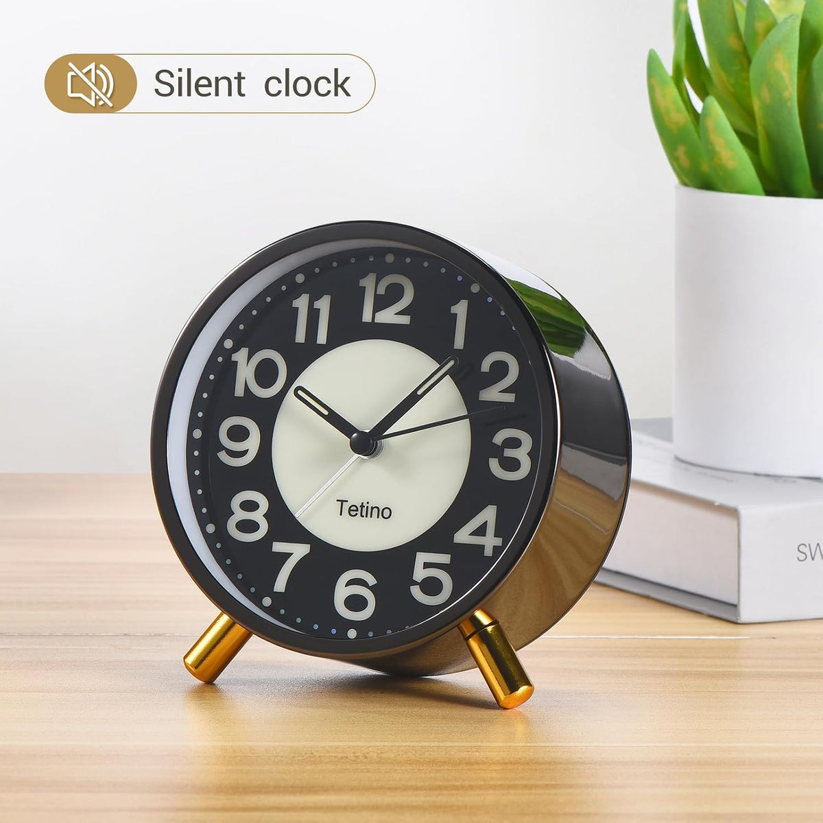 Analog Alarm Clocks,Retro Metal Desk Silent Non Ticking Small Clock with Night Light,Battery Operated,Simple Design,for Bedrooms, Bedside,Office,Home Décor (Green)