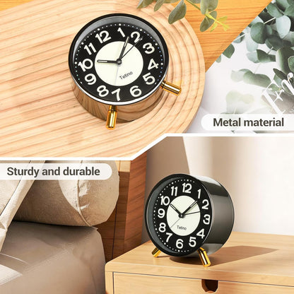 Analog Alarm Clocks,Retro Metal Desk Silent Non Ticking Small Clock with Night Light,Battery Operated,Simple Design,for Bedrooms, Bedside,Office,Home Décor (Green)