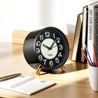 Analog Alarm Clocks,Retro Metal Desk Silent Non Ticking Small Clock with Night Light,Battery Operated,Simple Design,for Bedrooms, Bedside,Office,Home Décor (Green)
