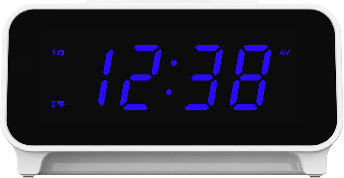 SmartSet Dual Alarm Clock Radio with PLL AM/FM, Auto Time Setting, Sleep Timer, Snooze, 20 Presets, Easy-to-Read 0.9-inch Blue Dimmable LED Display, CKS1500