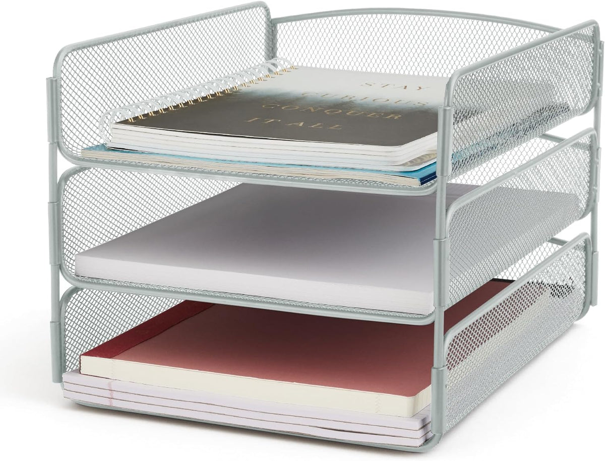 Safco Onyx Desk Organizer, 3 Trays, Office and Classroom Mailbox, Paper and Mail Sorter, Steel Mesh, Black