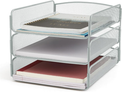 Safco Onyx Desk Organizer, 3 Trays, Office and Classroom Mailbox, Paper and Mail Sorter, Steel Mesh, Black