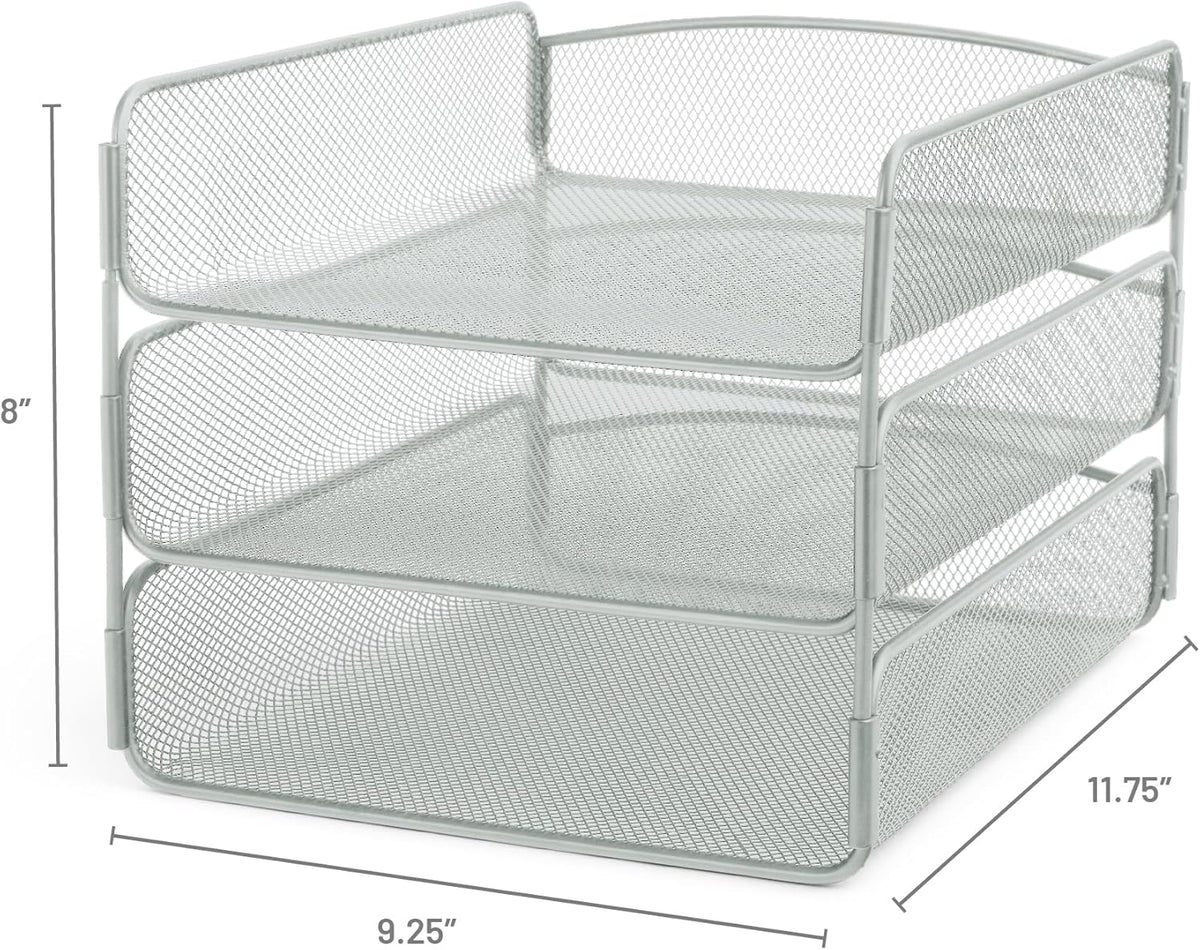 Safco Onyx Desk Organizer, 3 Trays, Office and Classroom Mailbox, Paper and Mail Sorter, Steel Mesh, Black