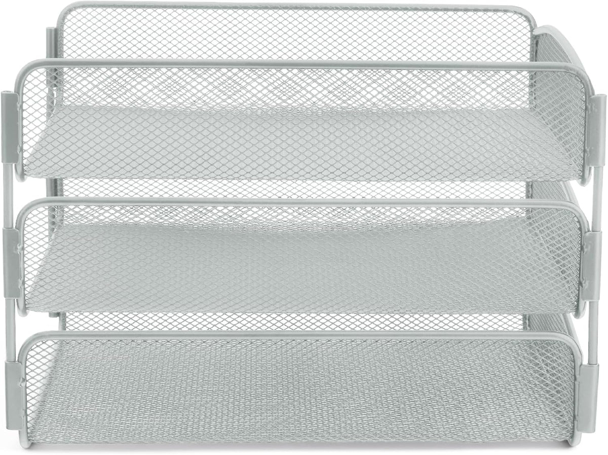 Safco Onyx Desk Organizer, 3 Trays, Office and Classroom Mailbox, Paper and Mail Sorter, Steel Mesh, Black