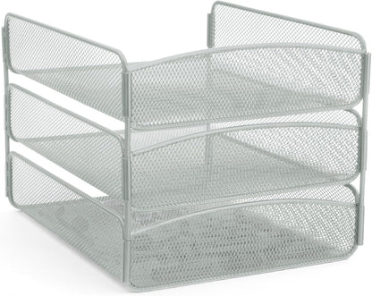 Safco Onyx Desk Organizer, 3 Trays, Office and Classroom Mailbox, Paper and Mail Sorter, Steel Mesh, Black
