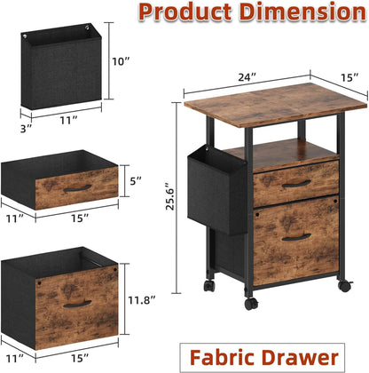 2 Drawer File Cabinet 24''W, Mobile Filing Cabinet, Printer Stand