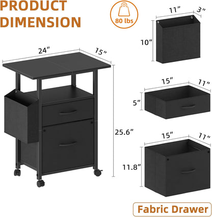 2 Drawer File Cabinet 24''W, Mobile Filing Cabinet, Printer Stand