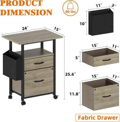 2 Drawer File Cabinet 24''W, Mobile Filing Cabinet, Printer Stand