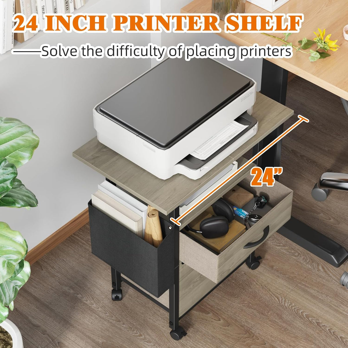 2 Drawer File Cabinet 24''W, Mobile Filing Cabinet, Printer Stand