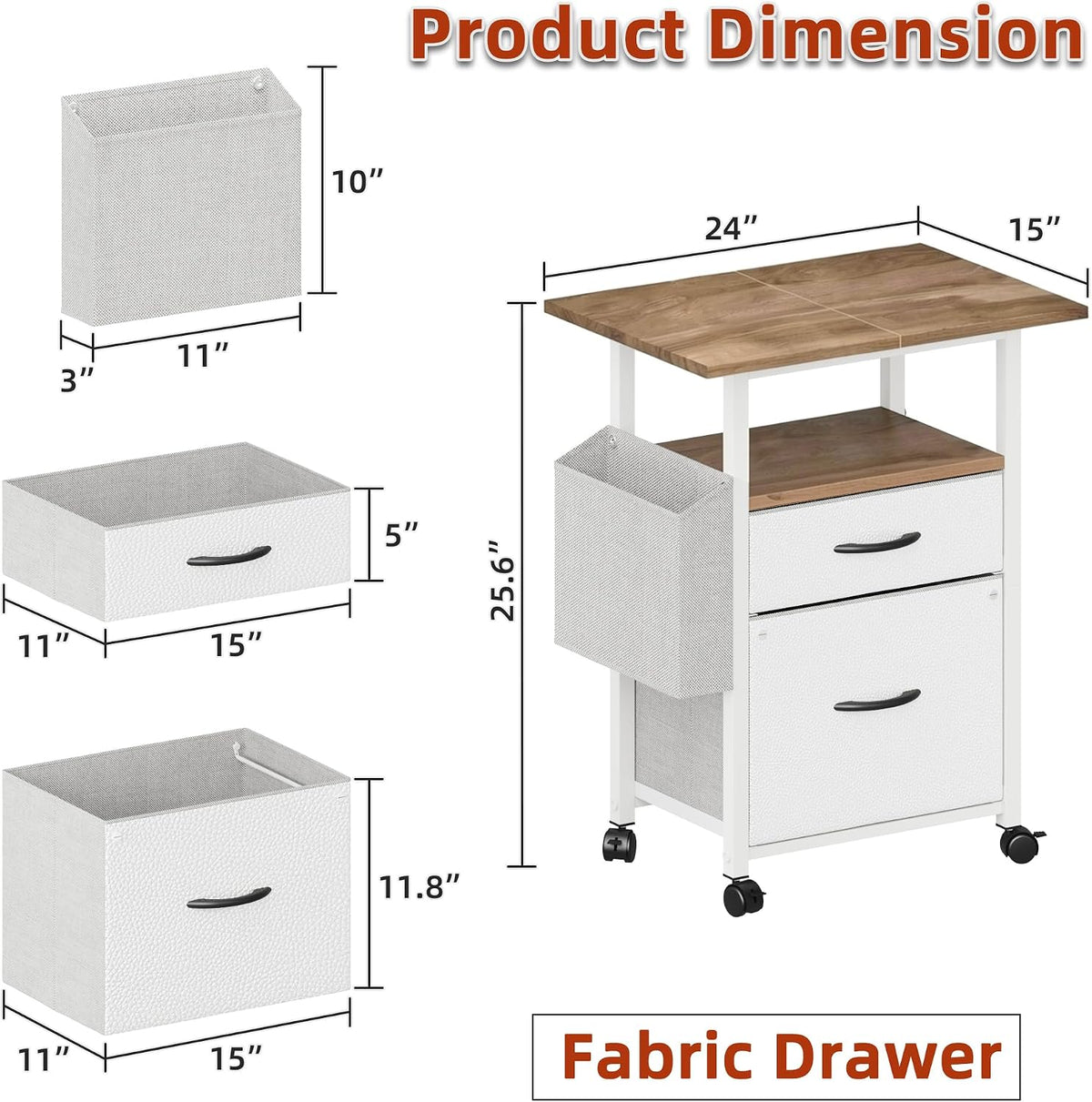 2 Drawer File Cabinet 24''W, Mobile Filing Cabinet, Printer Stand