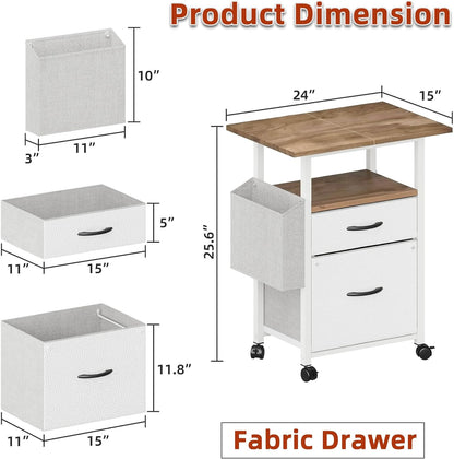 2 Drawer File Cabinet 24''W, Mobile Filing Cabinet, Printer Stand