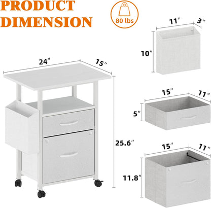 2 Drawer File Cabinet 24''W, Mobile Filing Cabinet, Printer Stand