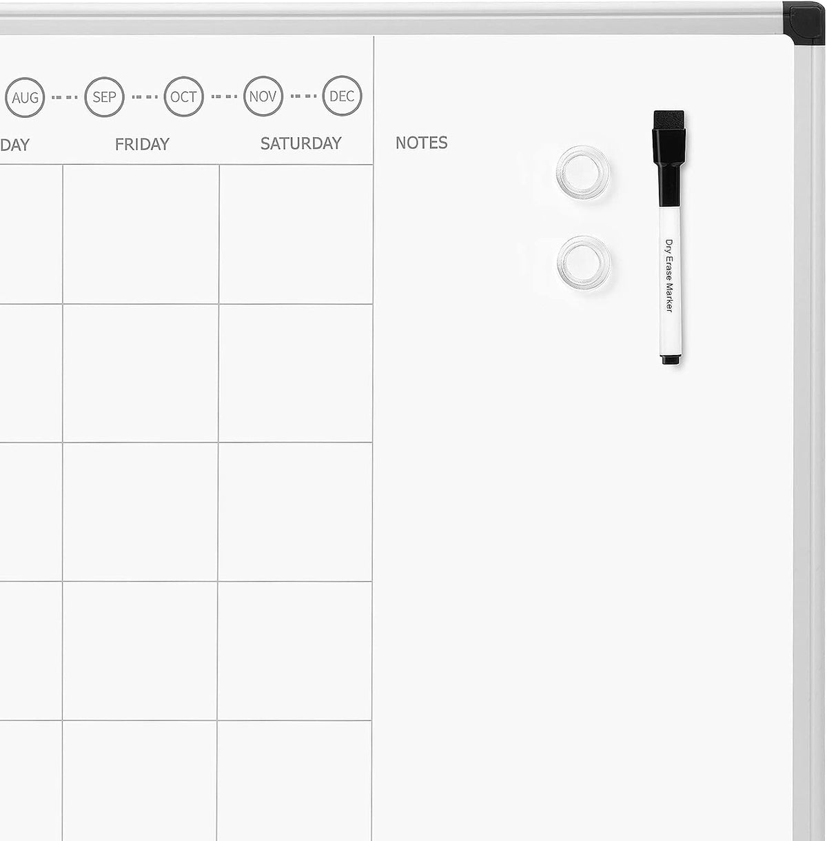 24" x 36" Monthly Whiteboard Calendar with Cork Board, Dry Erase Magnetic Whiteboard for Daily Planning, Wall Mounted, Silver Aluminum Frame