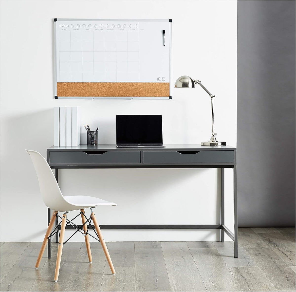 24" x 36" Monthly Whiteboard Calendar with Cork Board, Dry Erase Magnetic Whiteboard for Daily Planning, Wall Mounted, Silver Aluminum Frame