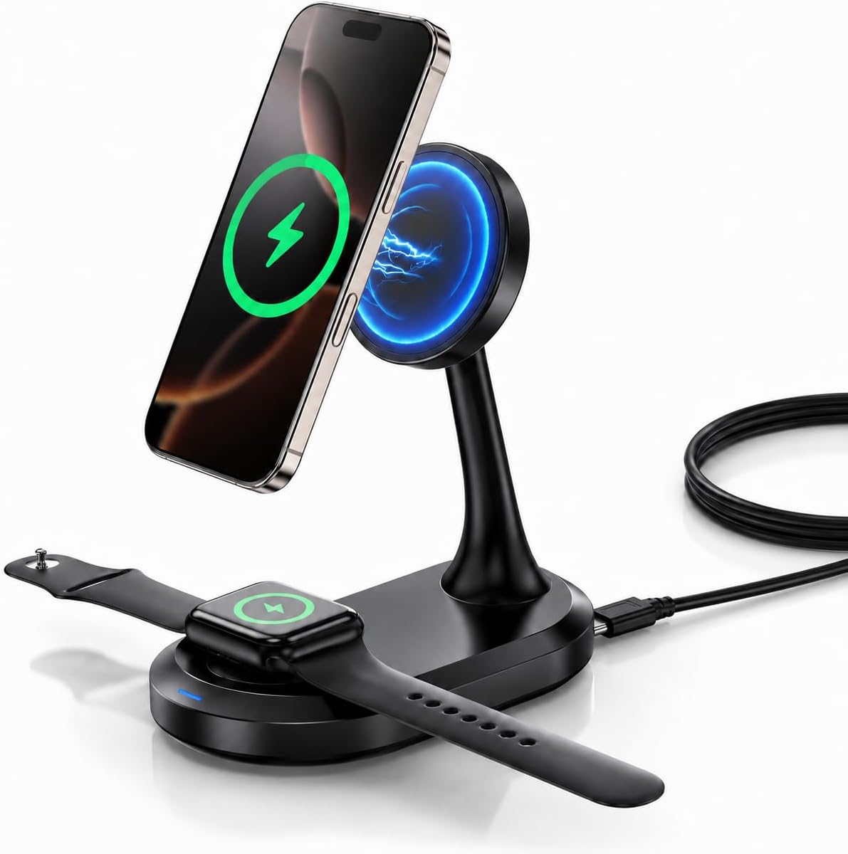 Magnetic Wireless Charger Stand 15W Fast Mag-Safe Charger for iPhone 17/17 pro/ 17 Air/ 17 pro max 16/15/14/13/12 Series Magnet Wireless Charging Station/Pad with Sleep-Friendly Light for AirPods