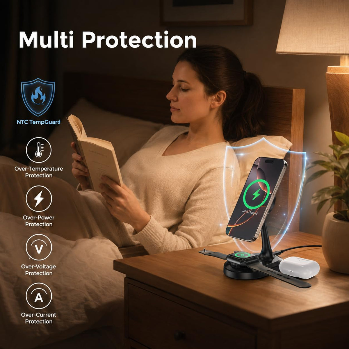 Magnetic Wireless Charger Stand 15W Fast Mag-Safe Charger for iPhone 17/17 pro/ 17 Air/ 17 pro max 16/15/14/13/12 Series Magnet Wireless Charging Station/Pad with Sleep-Friendly Light for AirPods