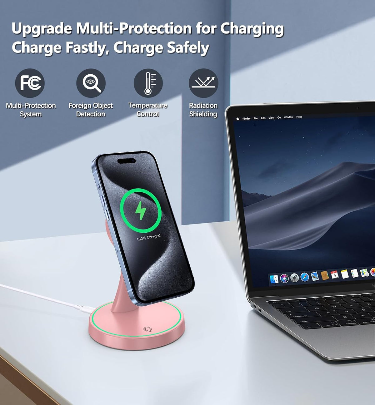 Magnetic Wireless Charger Stand 15W Fast Mag-Safe Charger for iPhone 17/17 pro/ 17 Air/ 17 pro max 16/15/14/13/12 Series Magnet Wireless Charging Station/Pad with Sleep-Friendly Light for AirPods