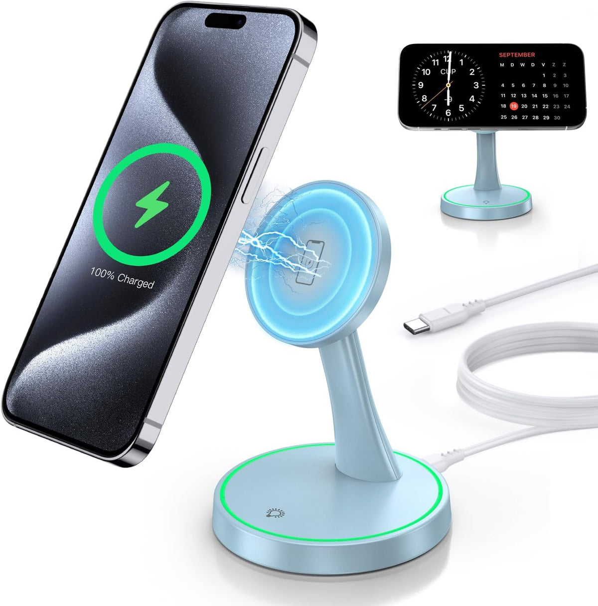 Magnetic Wireless Charger Stand 15W Fast Mag-Safe Charger for iPhone 17/17 pro/ 17 Air/ 17 pro max 16/15/14/13/12 Series Magnet Wireless Charging Station/Pad with Sleep-Friendly Light for AirPods